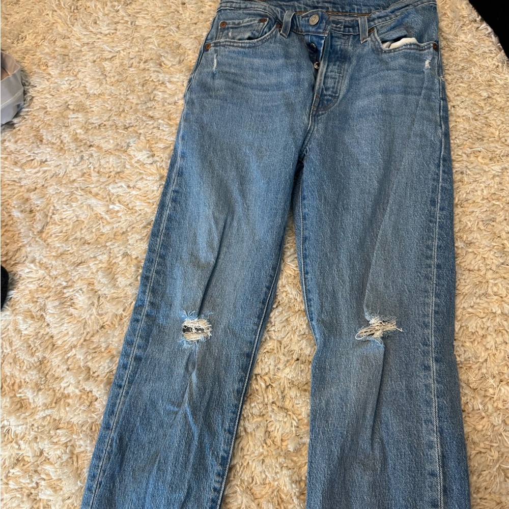 Levi’s 501 Women's Blue Distressed Straight Leg Jeans